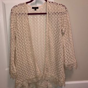 MONTEAU: CROCHET AND LACE CREAM CARDIGAN